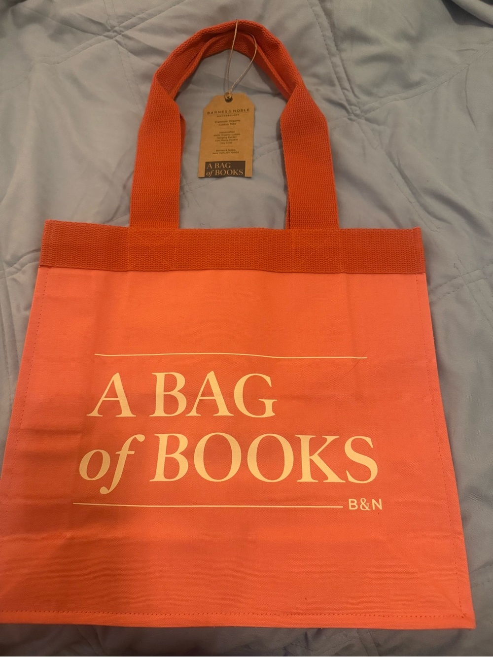 Barnes & Noble Orange/Peach Canvas Tote with Cream Print
